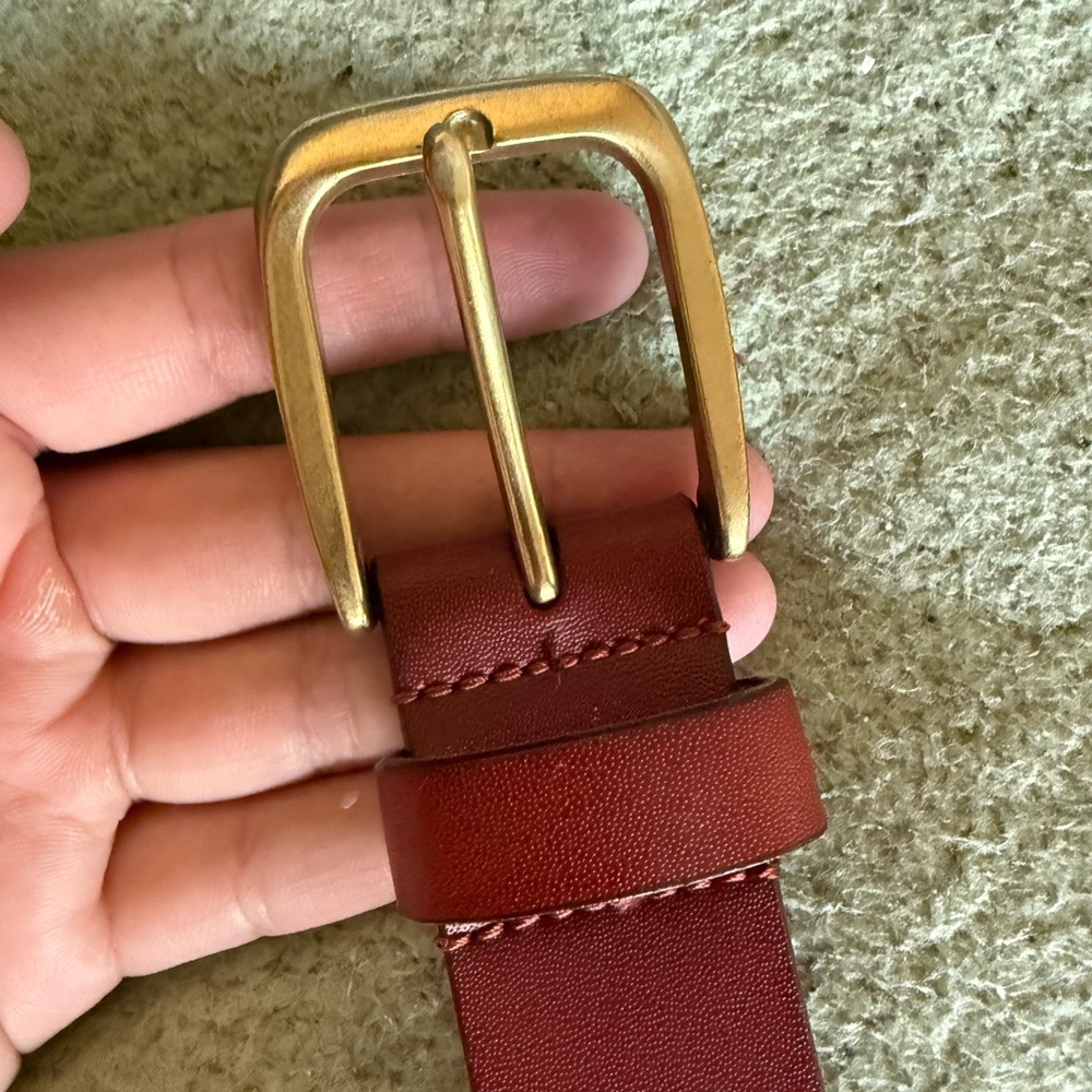 Nordstrom Brown Leather Belt with Gold Buckle